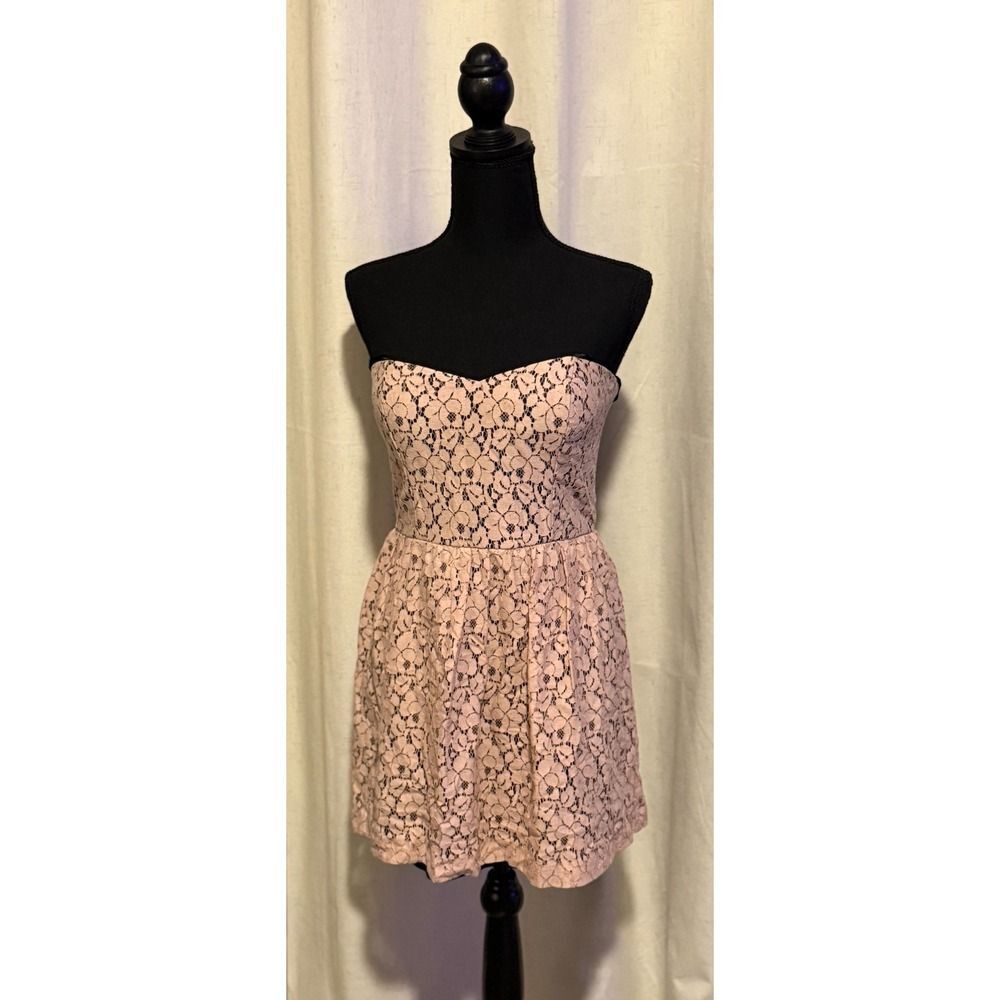 Roberta Pink Lace With A Black Underlining Mini Dress Strapless Dress Size M Exc